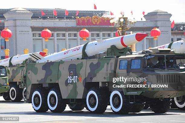 China's military shows off their latest missiles during the National Day in Beijing on October 1, 2009. China formally kicked off mass celebrations...