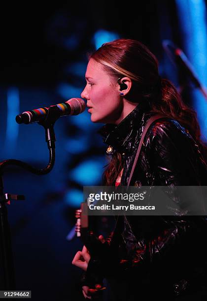 Musician Joy Huerta of Jesse y Joy performs onstage during the Latin Series GRAMMY Celebration Concert Tour Presented By T-Mobile Sidekick at Webster...