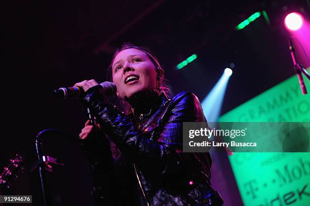 Musician Joy Huerta of Jesse y Joy performs onstage during the Latin Series GRAMMY Celebration Concert Tour Presented By T-Mobile Sidekick at Webster...