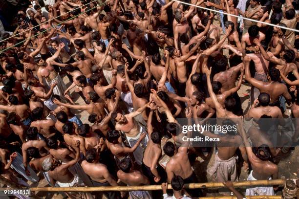 Self mutilation of Shi'as, during the annual ceremony of Urs of Lal Shabaz Qalandar at the entrance of his shrine, September, 2006 in Sehwan Sharif,...