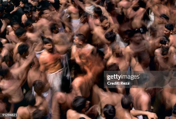 Self mutilation of Shi'as, during the annual ceremony of Urs of Lal Shabaz Qalandar at the entrance of his shrine, September, 2006 in Sehwan Sharif,...