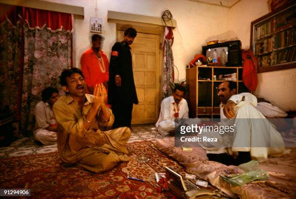 Portrait of Hasan Sadeq, a famous Qawwali singer visiting the sufi master , Sheikh Akhtar Hussein Pirzada, titled as Noor Ali Shah, September, 2006...