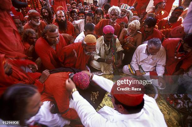 At the yard of the shrine of Sufi Bodla Bahar, devotees and followers gather around the sufi master , Sheikh Akhtar Hussein Pirzada, titled as Noor...