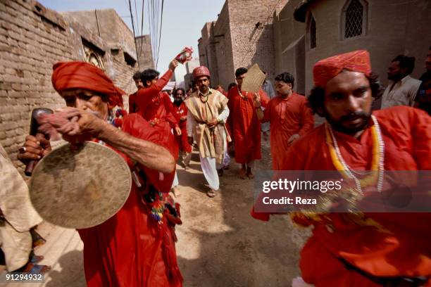 Group of dervishes known as Malang, accompanying their sufi master , Sheikh Akhtar Hussein Pirzada, titled as Noor Ali Shah, during the annual...