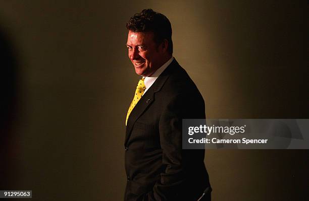 Eels coach Daniel Anderson leaves a media conference following the 2009 NRL Grand Final Breakfast at Sydney Convention & Exhibition Centre on October...