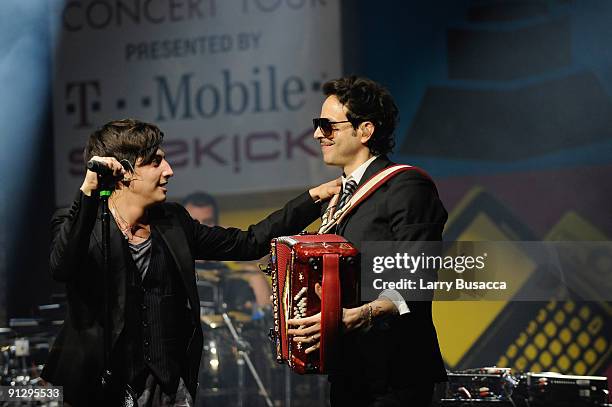Musicians Gilberto Cerezo and Ulises Lozano of Kinky perform onstage during the Latin Series GRAMMY Celebration Concert Tour Presented By T-Mobile...