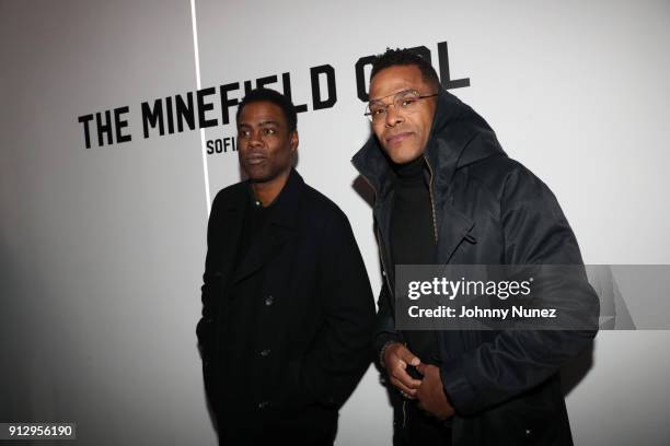 Chris Rock and Maxwell attend "The Minefield Girl" Audio Visual Book Launch at Lightbox on January 31, 2018 in New York City.