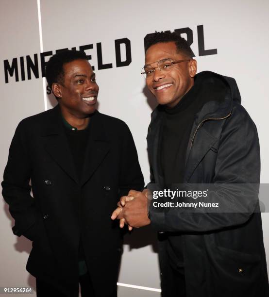 Chris Rock and Maxwell attend "The Minefield Girl" Audio Visual Book Launch at Lightbox on January 31, 2018 in New York City.