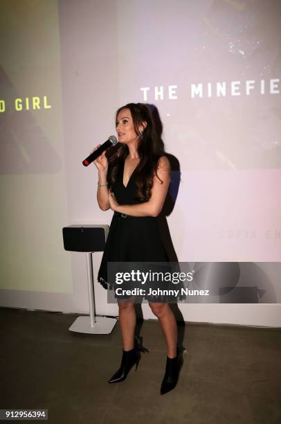 Sofia Ek speaks at "The Minefield Girl" Audio Visual Book Launch at Lightbox on January 31, 2018 in New York City.