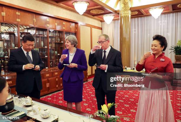 From left to right, Xi Jinping, China's president, Theresa May, U.K. Prime minister, Philip May, husband of U.K. Prime Minister Theresa May, and Peng...