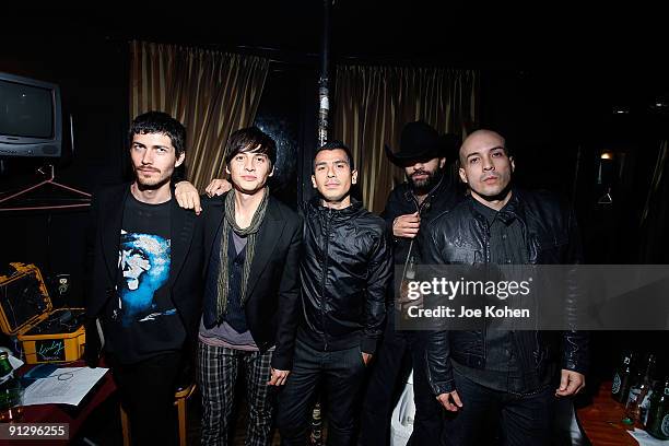 Musicians Gilberto Cerezo, Ulises Lozano, Omar Gongora, Caesar Pligeo and Carlos Chairez of Kinky pose during the Latin Series GRAMMY Celebration...