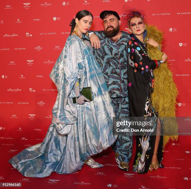 Anna Plunkett, Luke Sales and Catherine Barber attend the inaugural Museum of Applied Arts and Sciences Centre for Fashion Bal at Powerhouse Museum...