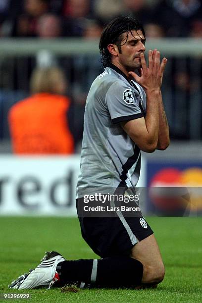 Vincenzo Iaquinta of Turin reacts during the UEFA Champions League Group A match between FC Bayern Muenchen and Juventus Turin at Allianz Arena on...