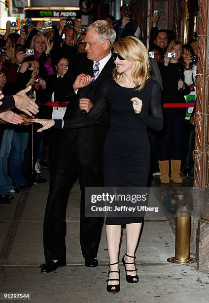 David Letterman and Madonna visit the ''Late Show with David Letterman'' at the Ed Sullivan Theater on September 30, 2009 in New York City.