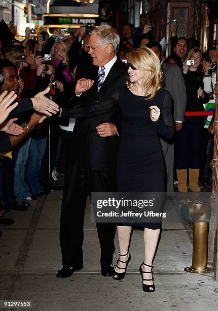 David Letterman and Madonna visit the ''Late Show with David Letterman'' at the Ed Sullivan Theater on September 30, 2009 in New York City.