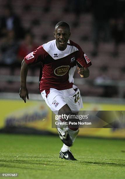 Courtney Herbert of Northampton Town celebrates after scoring his sides second goal during the Coca Cola League Two Match between Northampton Town...