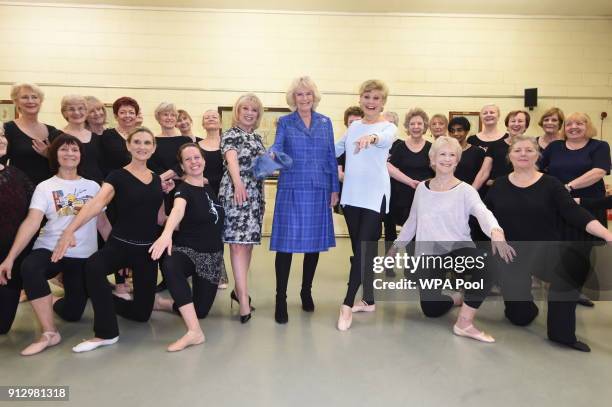Camilla, Duchess of Cornwall with Elaine Paige and Angela Rippon as she visits the Royal Academy of Dance to meet students and staff and learn about...