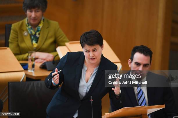 Scottish Conservative party leader Ruth Davidson questions First Minister of Scotland Nicola Sturgeon during first ministers questions in the...