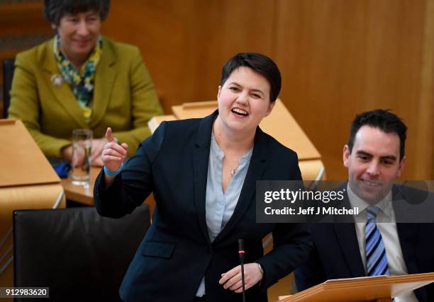 Scottish Conservative party leader Ruth Davidson questions First Minister of Scotland Nicola Sturgeon during first ministers questions in the...