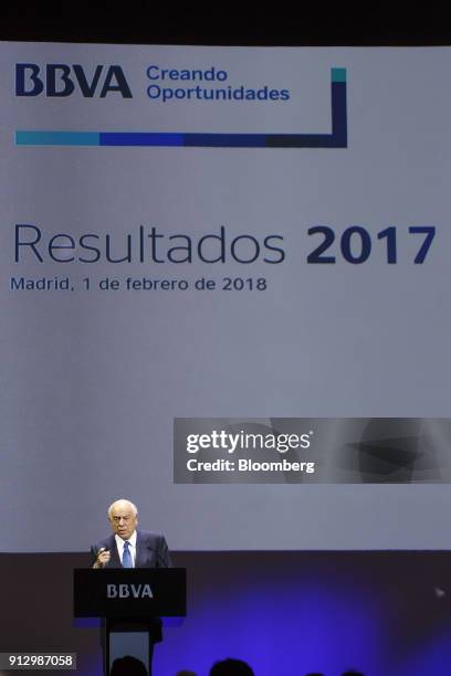 Francisco Gonzalez, chairman of Banco Bilbao Vizcaya Argentaria SA , speaks during a news conference to announce the bank's fourth quarter earnings...