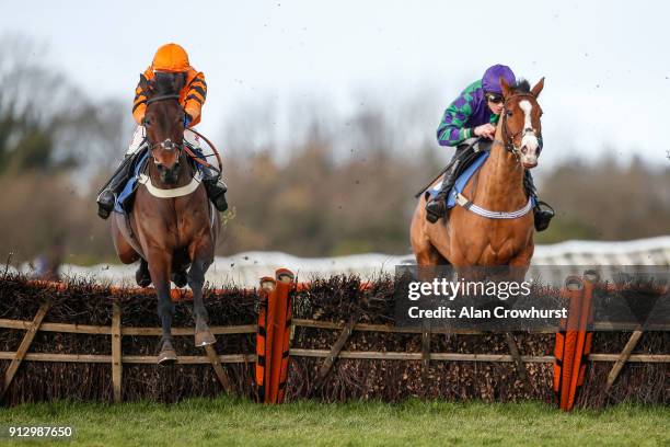 Tom Scudamore riding Molineaux clear the last to win The Carling Novicesâ Hurdle Race at Wincanton racecourse on February 1, 2018 in Wincanton,...