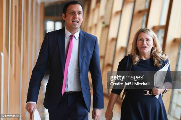Scottish Labour politicians Anas Sarwar and PaulineÊMcNeillÊattend first ministers questions in the Scottish Parliament on February 1, 2018 in...