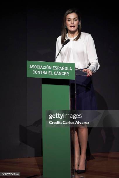 Queen Letizia of Spain attends the VII Cancer Forum 'Por un Enfoque Integral' at the Reina Sofia Museum on February 1, 2018 in Madrid, Spain.