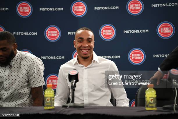 The Detroit Pistons introduce Brice Johnson to the team during a press conference on January 31, 2018 at The Palace of Auburn Hills in Auburn Hills,...