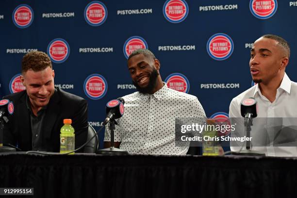 The Detroit Pistons introduce Blake Griffin, Brice Johnson and Willie Reed to the team during a press conference on January 31, 2018 at The Palace of...