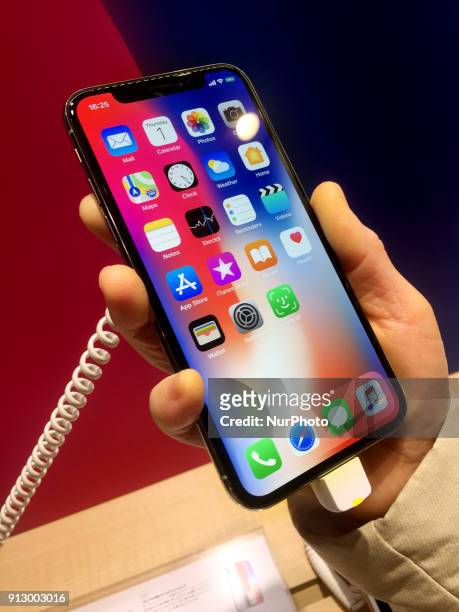 Apple's new iPhone X is displayed after it goes on sale at the Apple Store in Tokyo's Omotesando shopping district, Japan, Feburary 1, 2018.