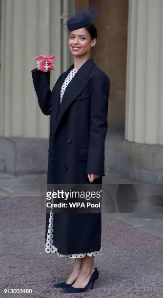 Doctor Who actress Gugulethu Mbatha-Raw after she was awarded an MBE by the Prince of Wales during an Investiture ceremony at Buckingham Palace on...