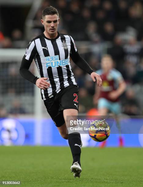Ciaran Clark of Newcastle United controls the ball during the Premier League match between Newcastle United and Burnley at St. James Park on January...