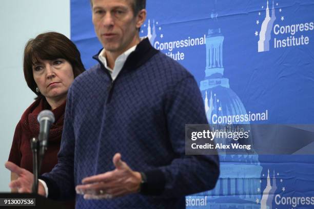 Senate Republican Conference Chairman Sen. John Thune and House Republican Conference Chair Rep. Cathy McMorris Rodgers hold a news briefing during...