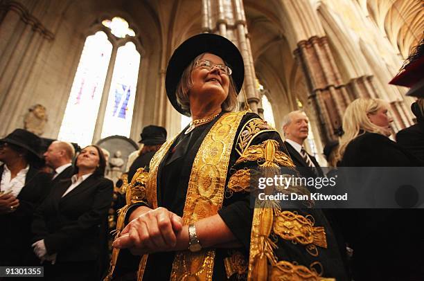 Barroness Hale of Richmond, one of the new 11 Justices of the Supreme Court, and the only woman, arrives in Westminster Abbey after being sworn in on...