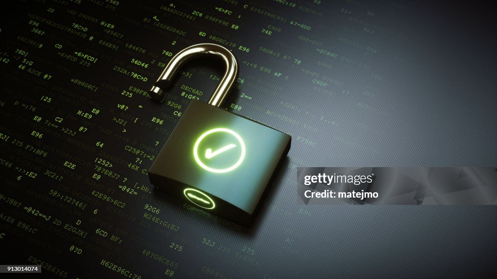 Open padlock with green OK checkmark