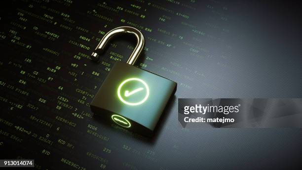 open padlock with green ok checkmark - accessibility stock pictures, royalty-free photos & images