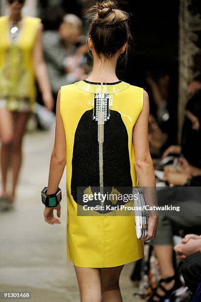 Model walks down the catwalk during the Holly Fulton fashion show as part of London Fashion Week on September 22, 2009 in London, England.