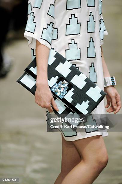 Model walks down the catwalk during the Holly Fulton fashion show as part of London Fashion Week on September 22, 2009 in London, England.