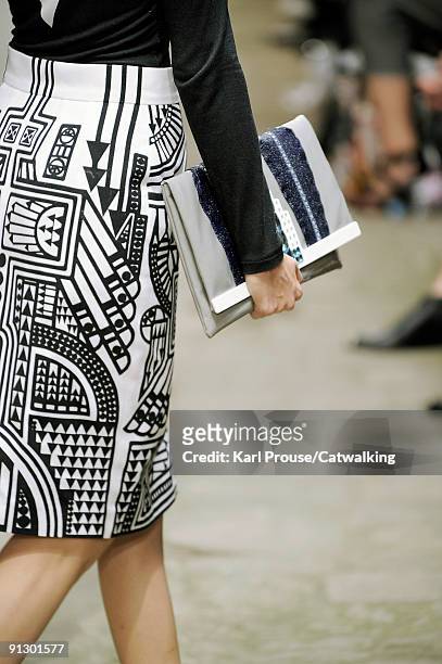 Model walks down the catwalk during the Holly Fulton fashion show as part of London Fashion Week on September 22, 2009 in London, England.