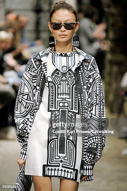 Model walks down the catwalk during the Holly Fulton fashion show as part of London Fashion Week on September 22, 2009 in London, England.