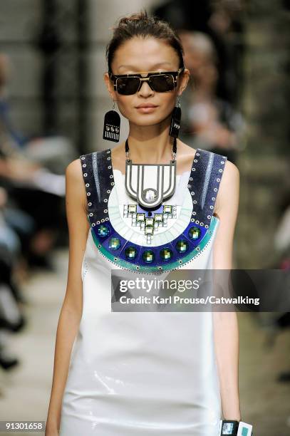 Model walks down the catwalk during the Holly Fulton fashion show as part of London Fashion Week on September 22, 2009 in London, England.