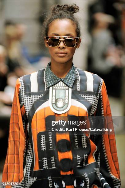 Model walks down the catwalk during the Holly Fulton fashion show as part of London Fashion Week on September 22, 2009 in London, England.