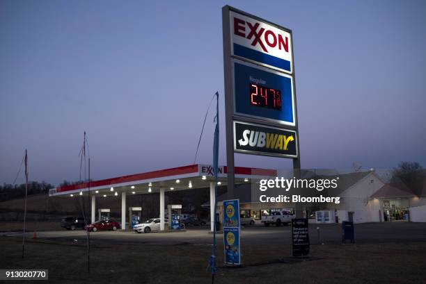 An Exxon Mobil Corp. Gas station stands in Nashport, Ohio, U.S., on Friday, Jan. 26, 2018. Exxon Mobil Corp. Is scheduled to release earnings figures...