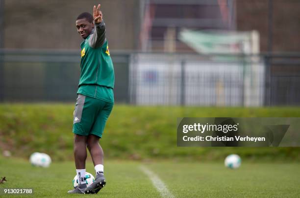 Mamadou Doucoure in action during a training session of Borussia Moenchengladbach at Borussia-Park on February 01, 2018 in Moenchengladbach, Germany.