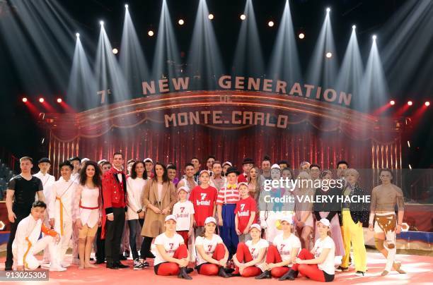 Princess Stephanie of Monaco and her daughter Pauline Ducruet pose with artists and acrobats for the opening of the 7th Monte-Carlo International...