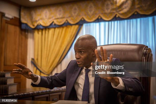 Jovenel Moise, Haiti's president, speaks during an interview in Port-Au-Prince, Haiti, on Monday, Jan. 29, 2018. Moise said he was "taken aback" by...