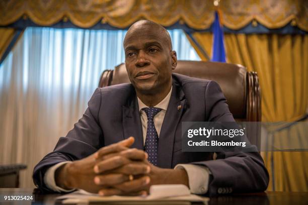 Jovenel Moise, Haiti's president, listens during an interview in Port-Au-Prince, Haiti, on Monday, Jan. 29, 2018. Moise said he was "taken aback" by...