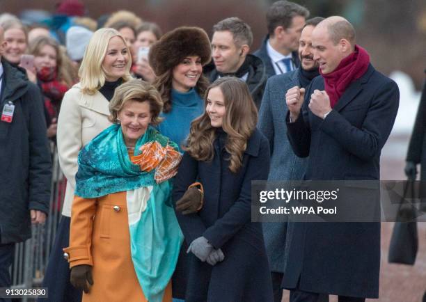 Prince William, Duke of Cambridge and Catherine, Duchess of Cambridge arrive accompanied by Queen Sonja of Norway and Princess Ingrid Alexandra of...