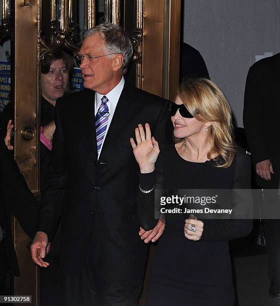 David Letterman and Madonna tape the "Late Show with David Letterman" outside Ed Sullivan Theater on September 30, 2009 in New York City.