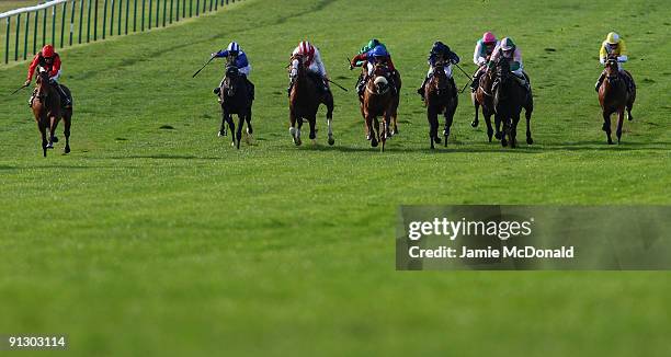 Richard Hughes rides Sir Parky to win the Somerville Tattersall Stakes at Newmarket Racecourse on October 1, 2009 in Newmarket, England.